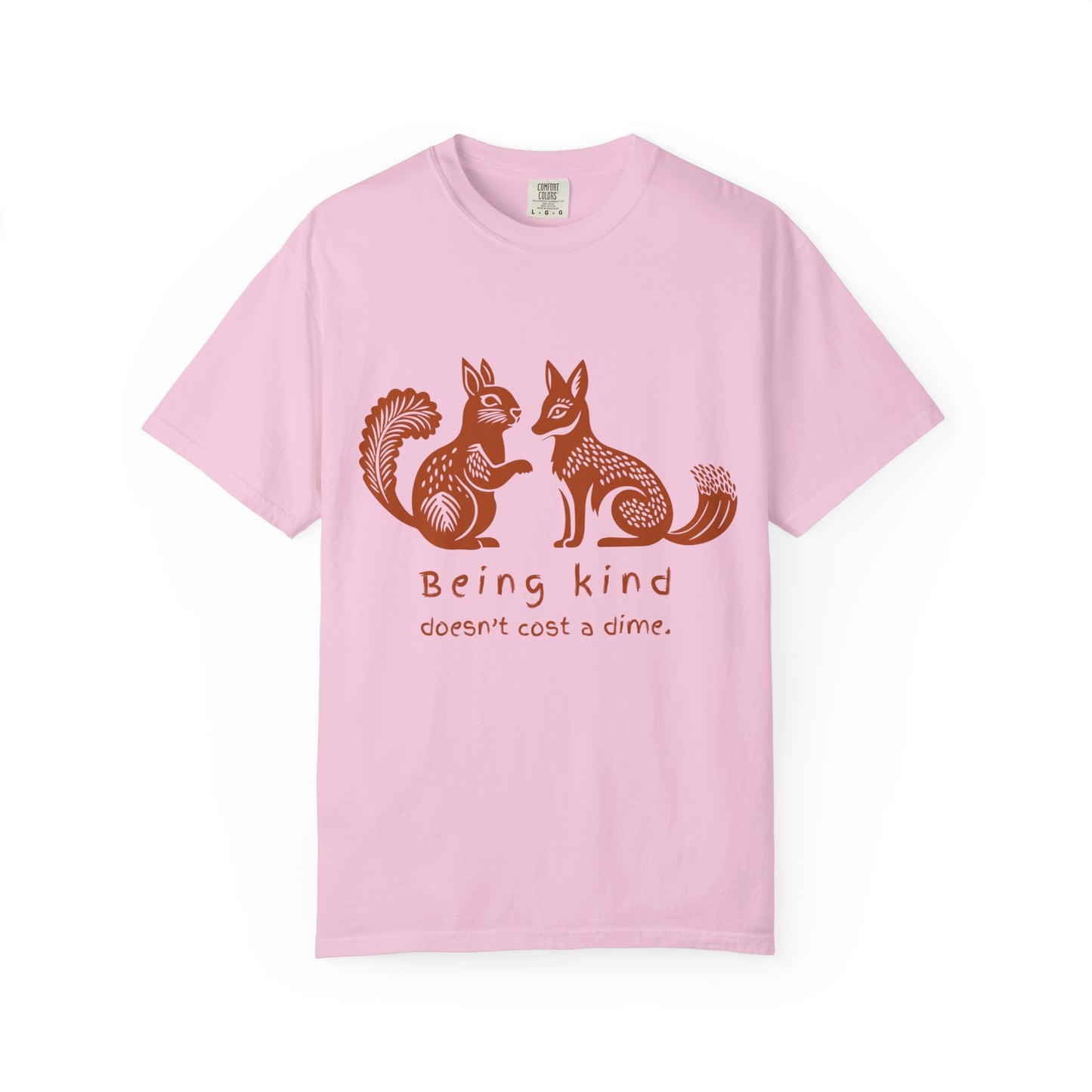 Squirrel & fox woodcut t shirt in pink
