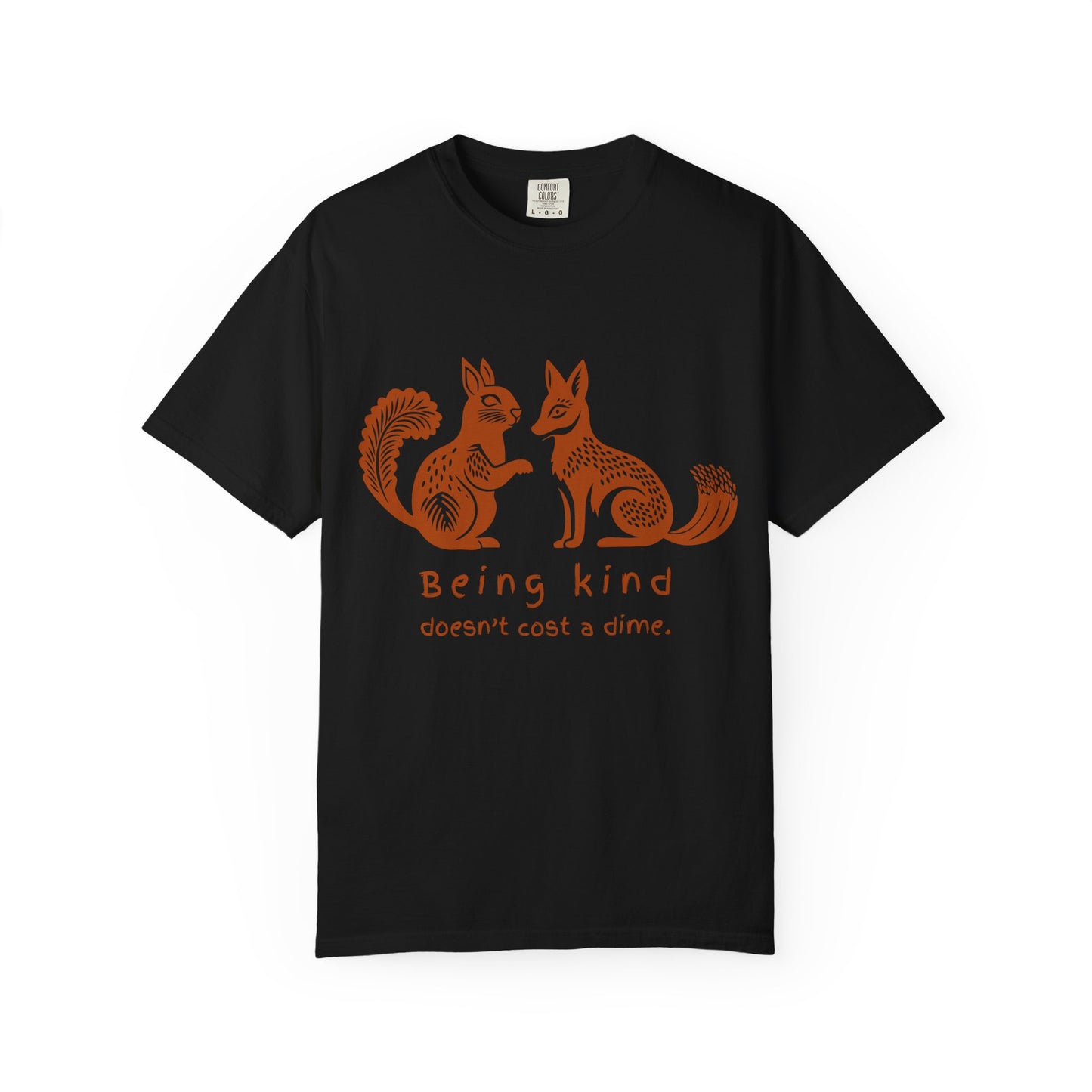 Squirrel & fox woodcut t shirt in black