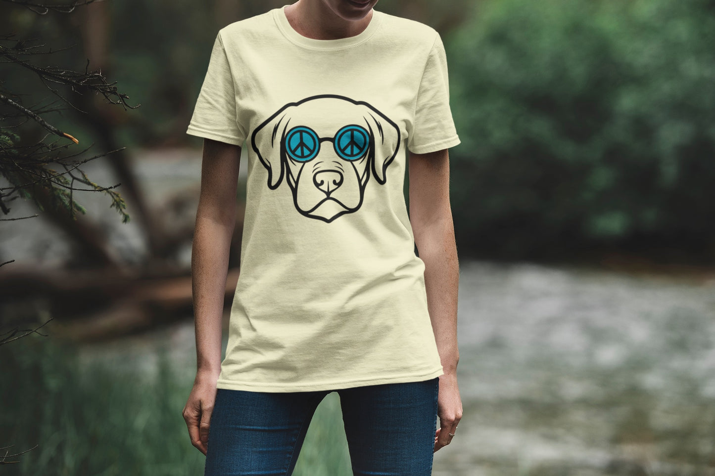 "Peaceful Pup" Dog with Peace Sunglasses Graphic T-shirt