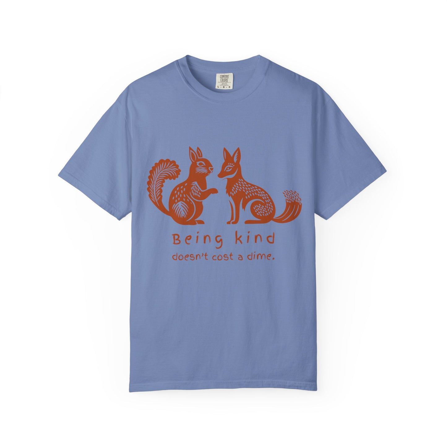 Squirrel & fox woodcut t shirt in blue
