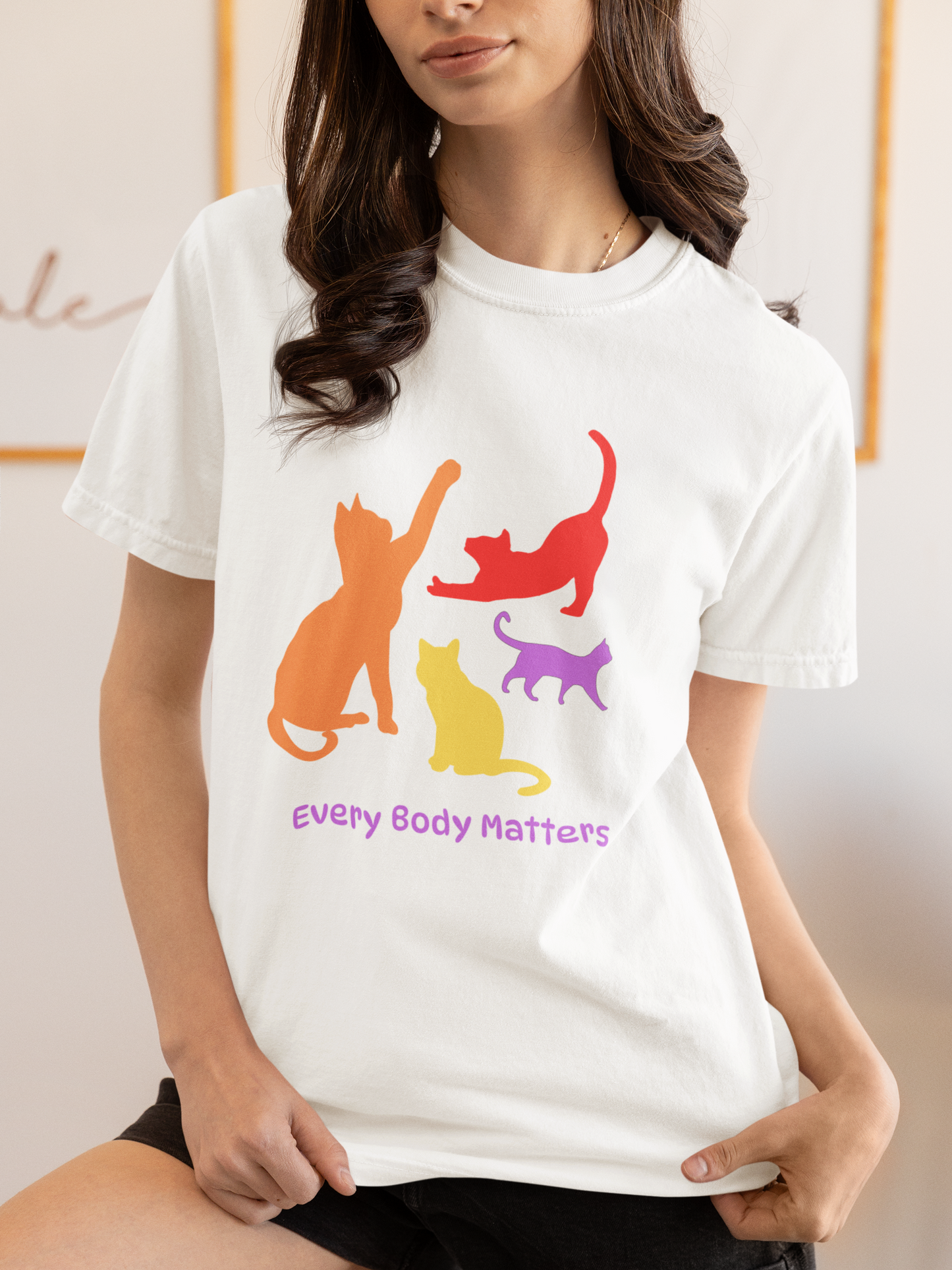 "Every Body Matters" Graphic TShirt with Colorful Cats