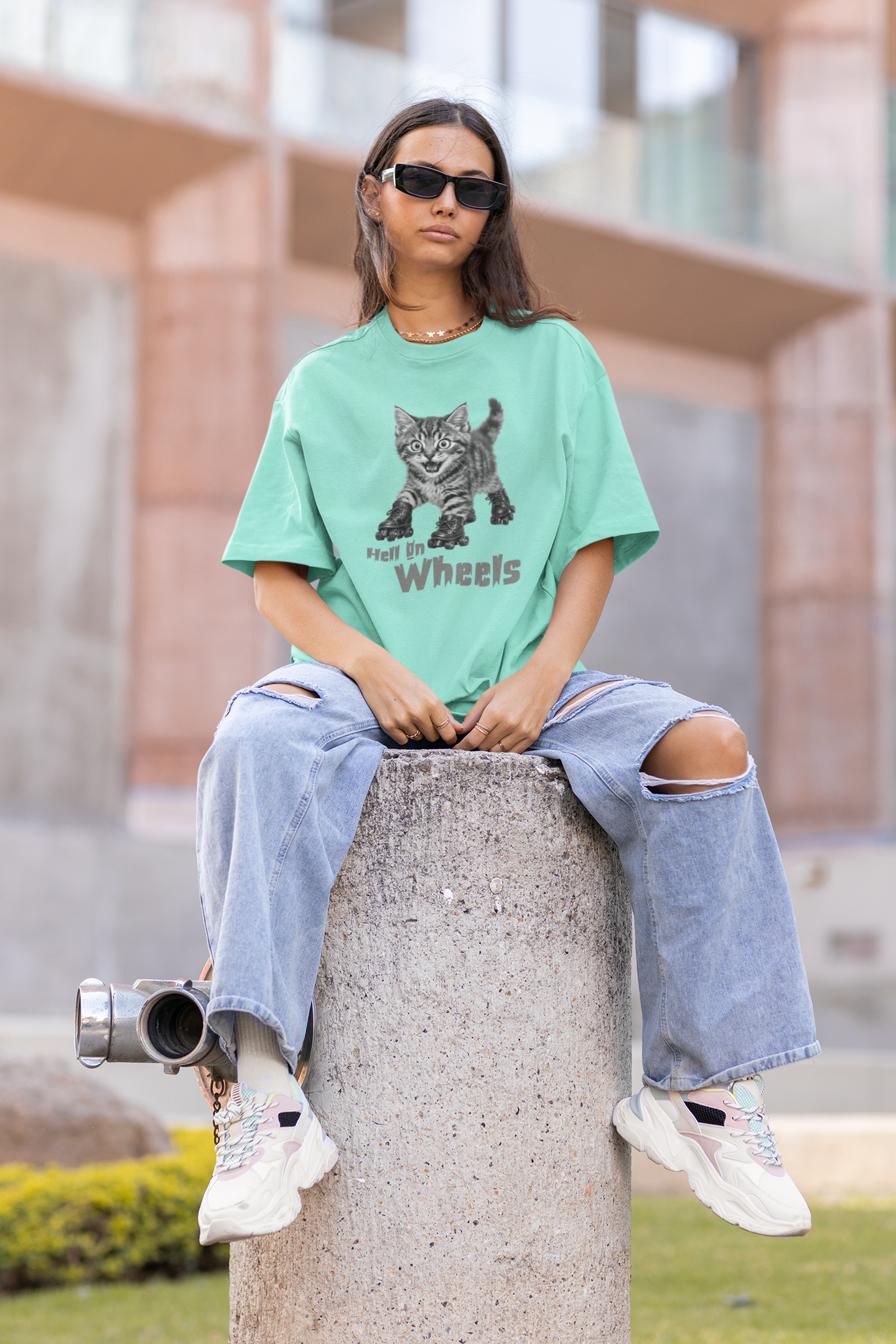 "Hell On Wheels" Roller Skating Cat Tee