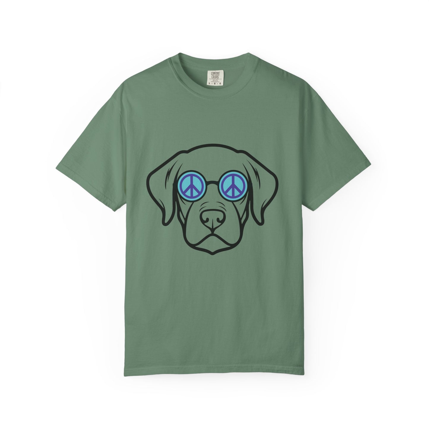"Peaceful Pup" Dog with Peace Sunglasses Graphic T-shirt