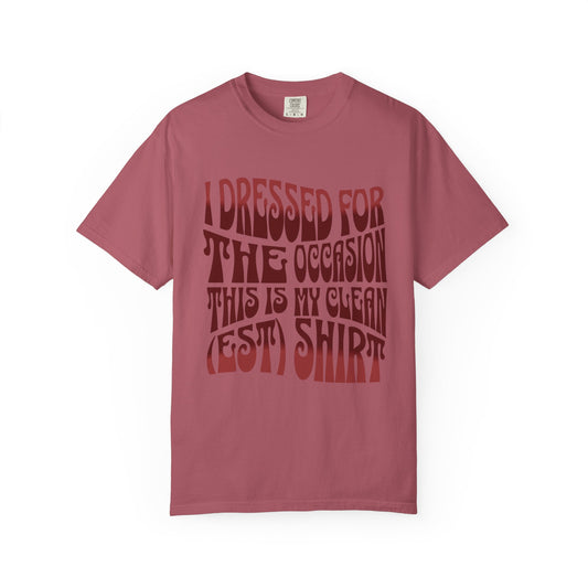 Pink t-shirt with humorous text design on a white background