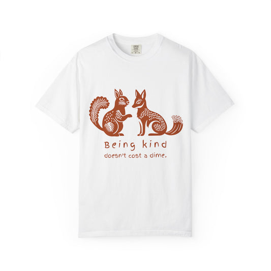 Squirrel & fox woodcut t shirt in white.