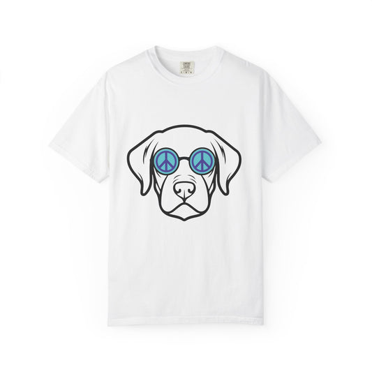 "Peaceful Pup" Dog with Peace Sunglasses Graphic T-shirt