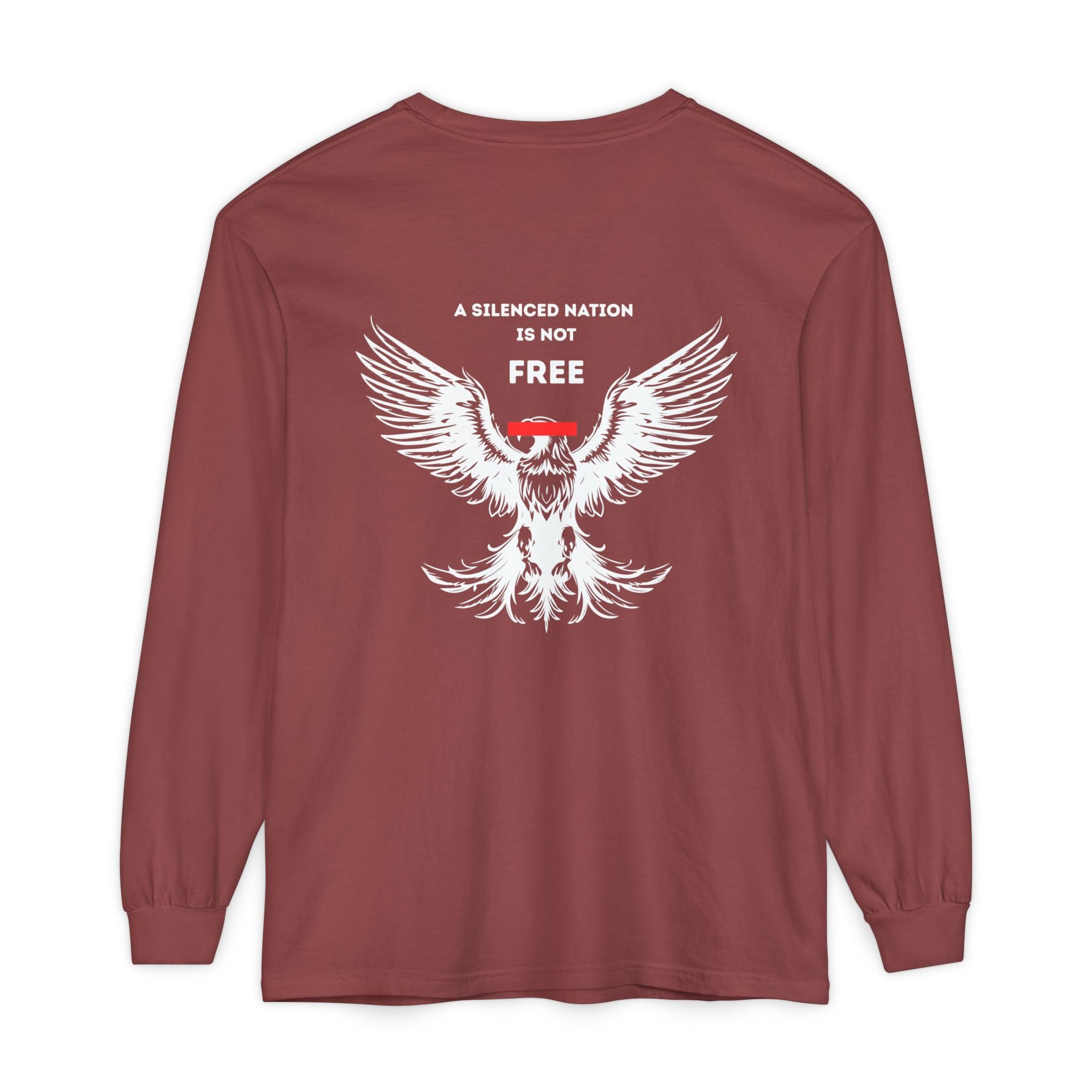 Red  long-sleeve shirt with white eagle on a white background