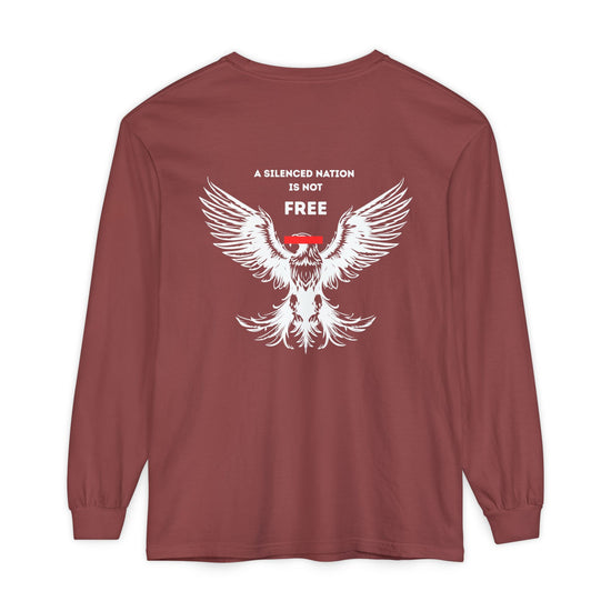Red  long-sleeve shirt with white eagle on a white background