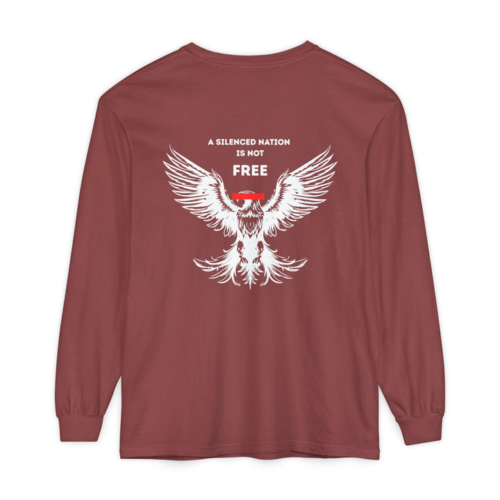 Red  long-sleeve shirt with white eagle on a white background